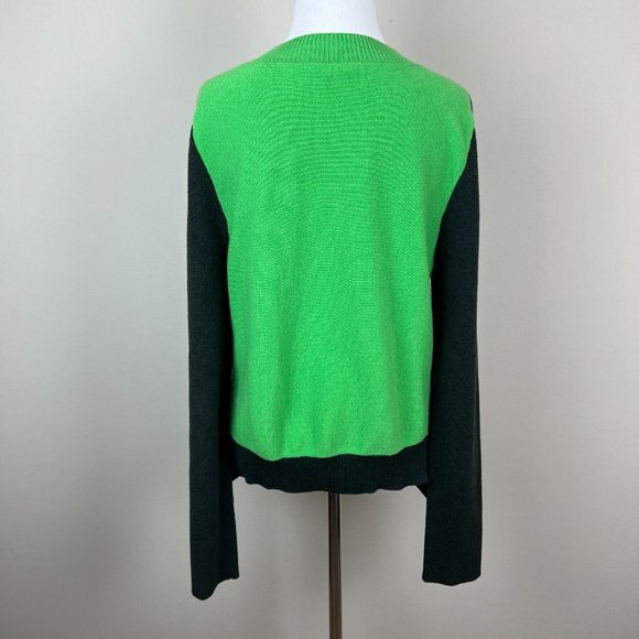 Tome Sweater Women Large Navy Green Colorblock Merino Wool Cotton Slit Peplum - Picture 7 of 15